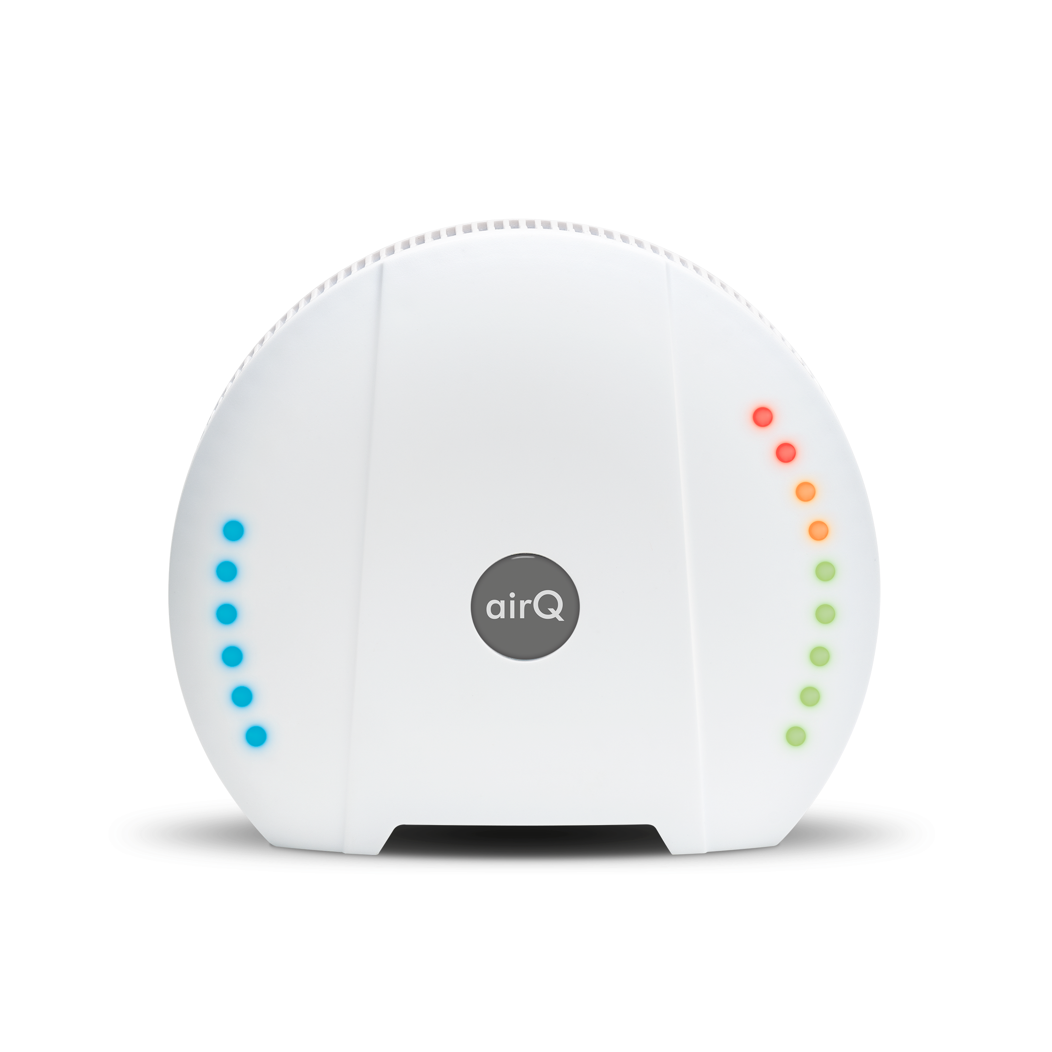 Luftmessgerät air-Q mit leuchtenden LED-Anzeigen vor weißem Hintergrund