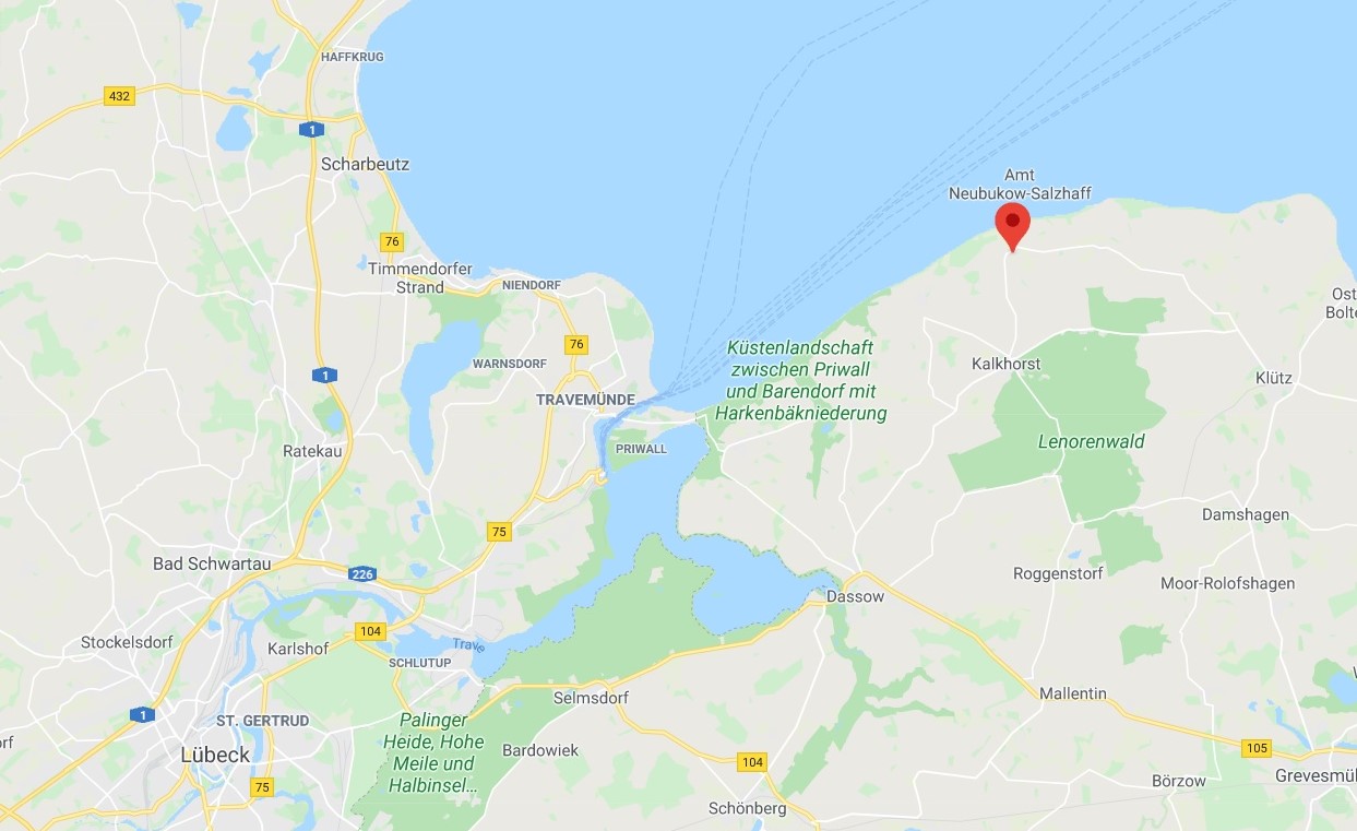Google-Maps-Karte inklusive Standort-Pin der Ostseeregion 