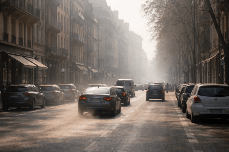 Autoauspuff in Detailaufnahme vor dunklem Hintergrund, Sinnbild für die NO2-Grenzwerte in der Außenluft.