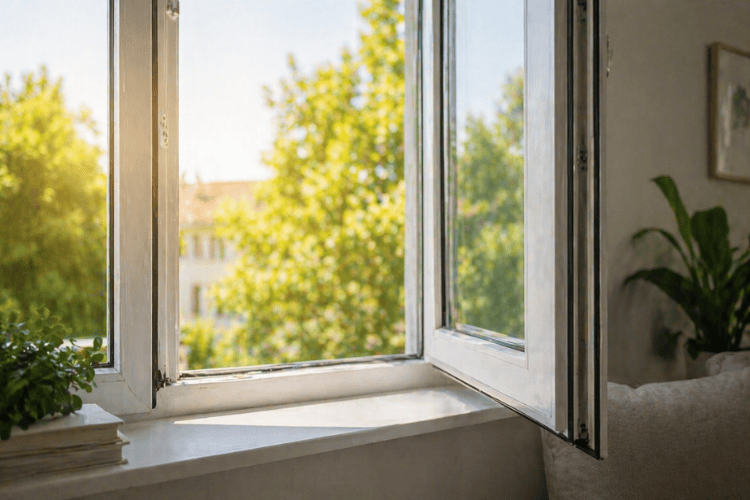 Durch falsches Lüften kann auch im Frühling und Sommer eine zu hohe Luftfeuchtigkeit und dadurch Schimmel entstehen. Durch den air-Q kann diese unerwünschte Luftfeuchtigkeit kontrolliert und reguliert werden.