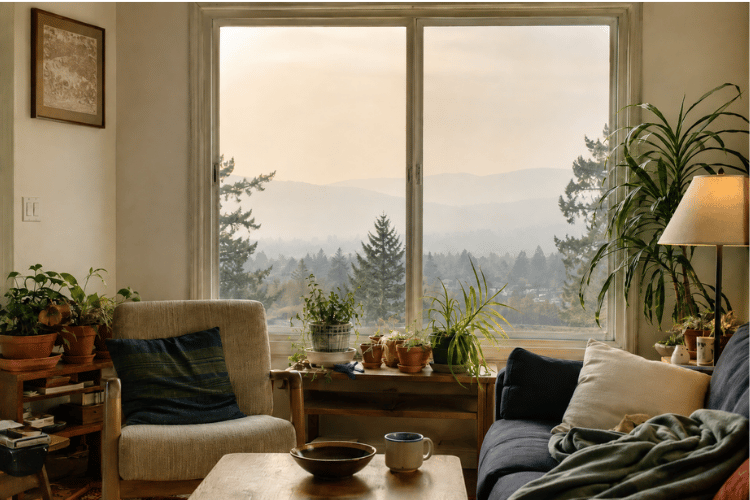 Wildfire smoke getting into a room through closed windows