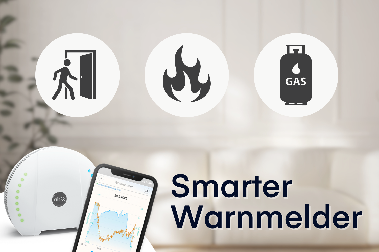 Feueralarm, Gasalarm und Zutrittsalarm mit dem air-Q