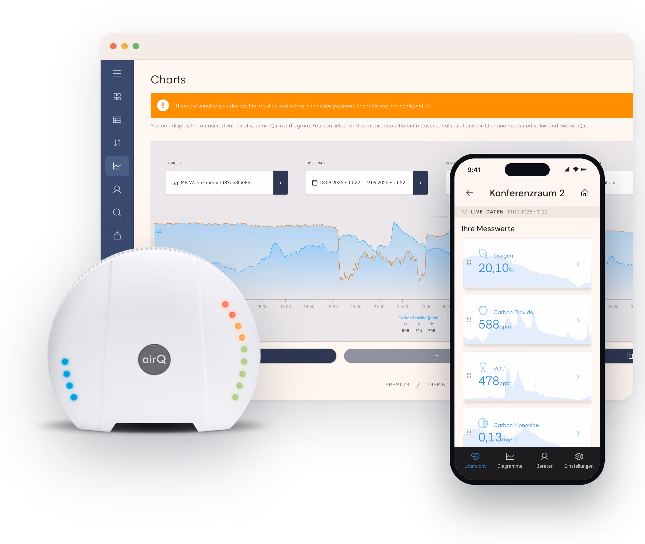 Appareil air-Q avec l’application web et l’application smartphone