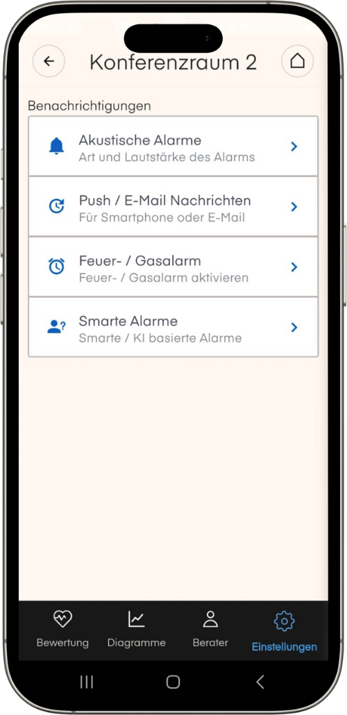 air-Q radon science Alarmeinstellungen in der air-Q App