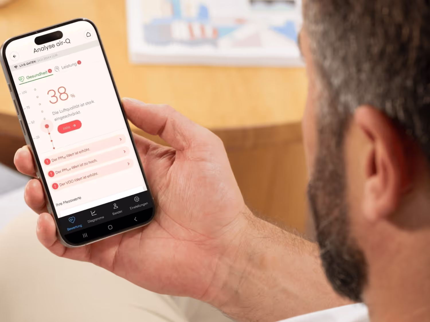 air-Q VIEW Bildschirm und Smartphone